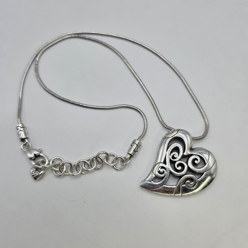 BRIGHTON 'Mingle Heart' Necklace Lopsided Swirl Scroll‎ Silver Plate 20"